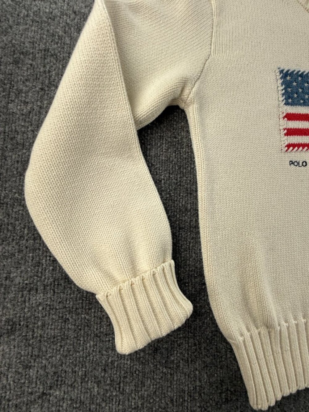 Polo Jeans Co Ralph Lauren Flag Sweater Knit Graphic Pullover Ivory Patriotic - Picture 4 of 16